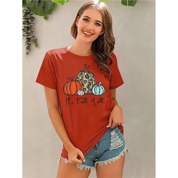 Graphic Shirt for Women - Thanksgiving Pumpkin Splicing Sleeve Fall Top - Picture 3 of 6